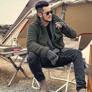 Зимняя меховая куртка для мужчин, теплый плюшевый воротник, Тонкий Повседневный однотонный трикотажный мужской кардиган с меховой подкладкой, новый дизайн, шерстяной вязаный кардиган F7135