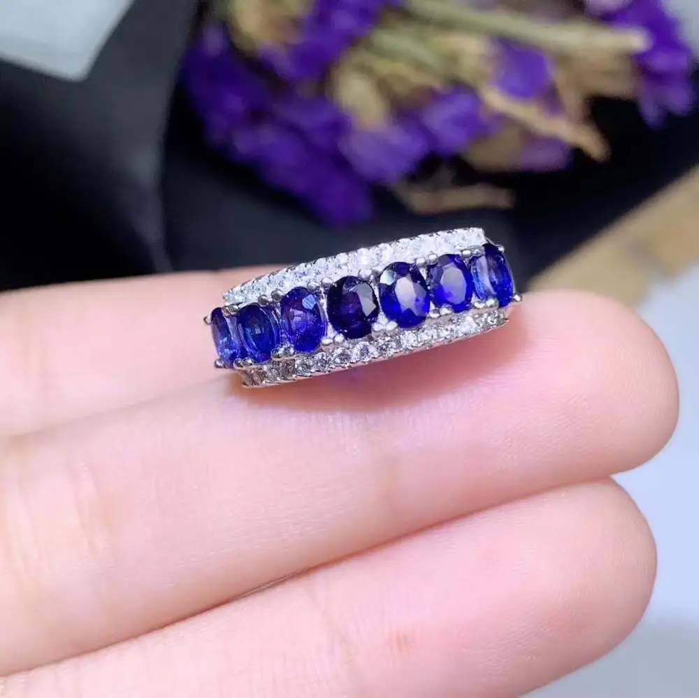 Натуральный настоящий синий сапфир кольцо 925 пробы серебро ювелирных украшений