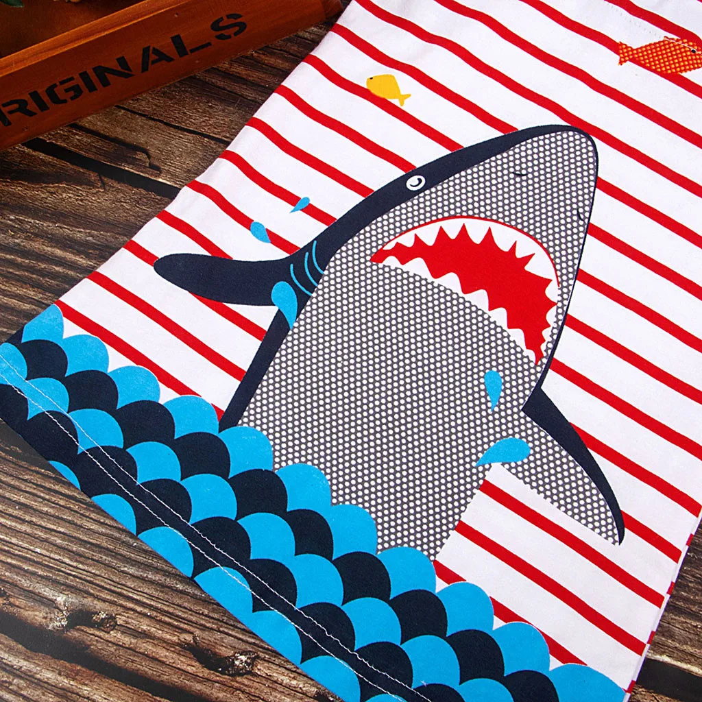 Dress For Baby Girls Cartoon Stripe Shark Print Short Sleeve Clothes Y87 | Детская одежда и обувь