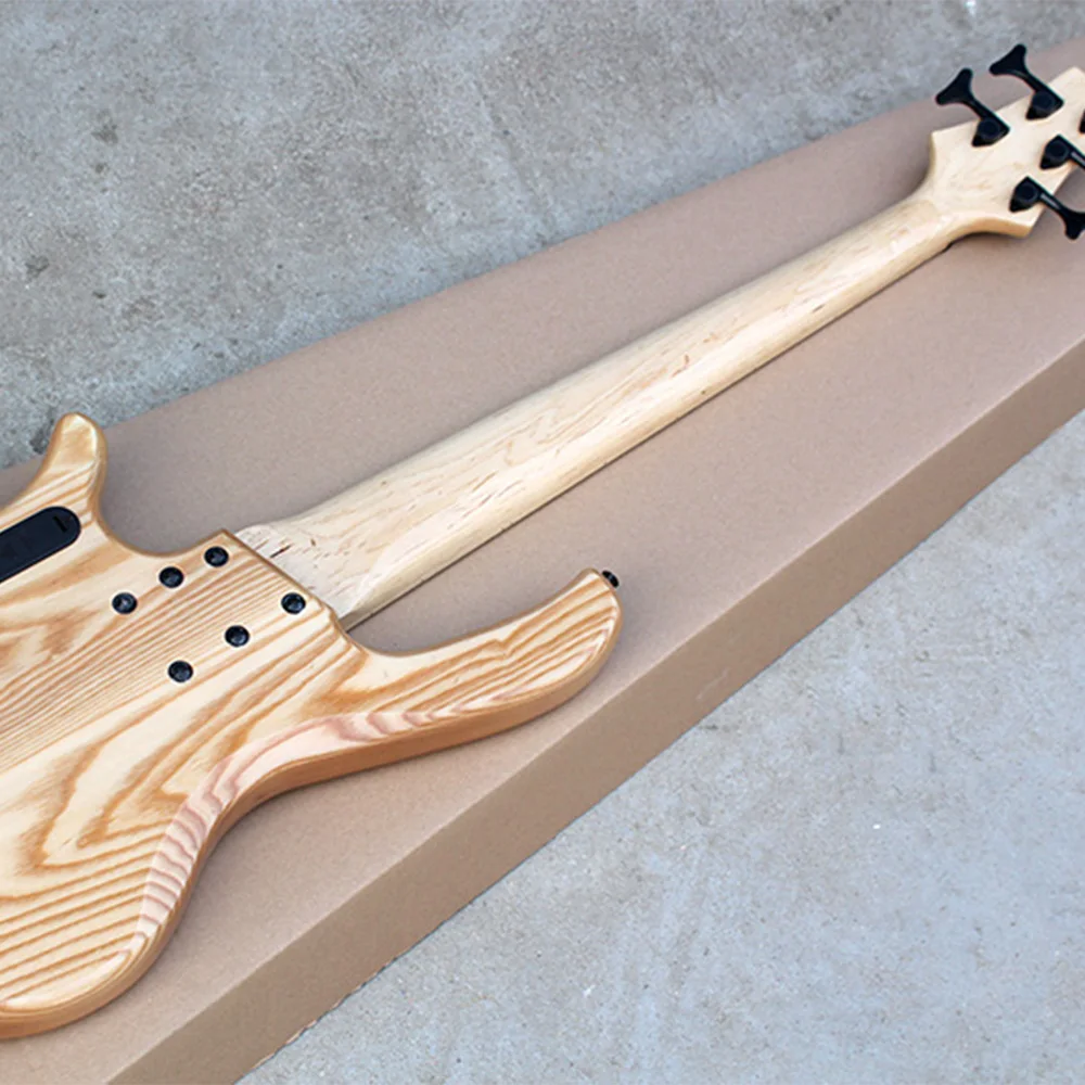 Natural Wood Color Ash Electric Bass Guitar 5 Strings with Maple Fretboard Abalone Inlay Burl Veneer Customizable | Спорт и