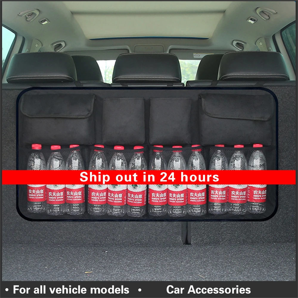 

Car Trunk Back Seat Organizer Bag SUV Net Mesh Storage Stowing Tidying Folding Pockets Trash Car Bags In Interior Accessories