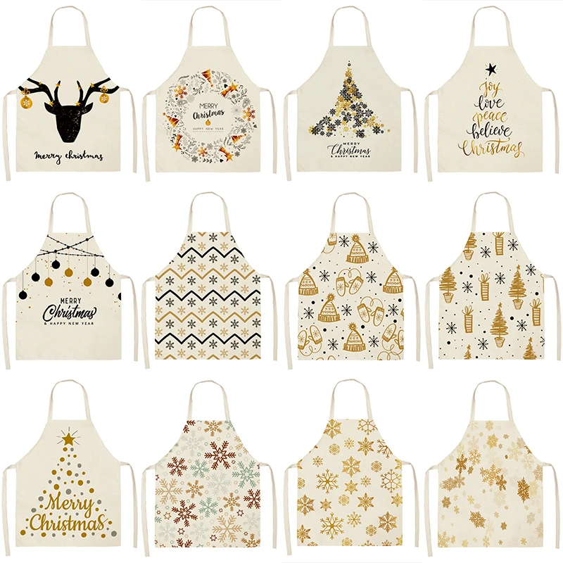 

Christmas Tree Sonw Pattern Cleaning Aprons 53*65cm Home Cooking Kitchen Apron Cook Wear Pinafore Cotton Linen Adult Bibs 46379