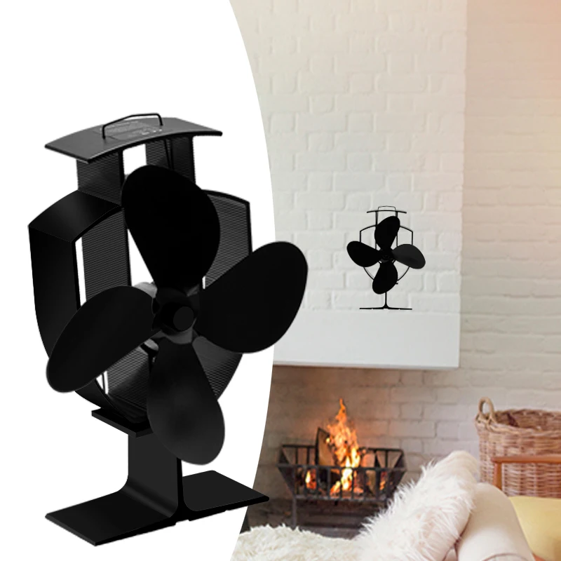 

Black Fireplace 4 Blades Heat Powered Stove Fan Log Wood Burner Ecofan Quiet Home Fireplace Fan Efficient Heat Distribution