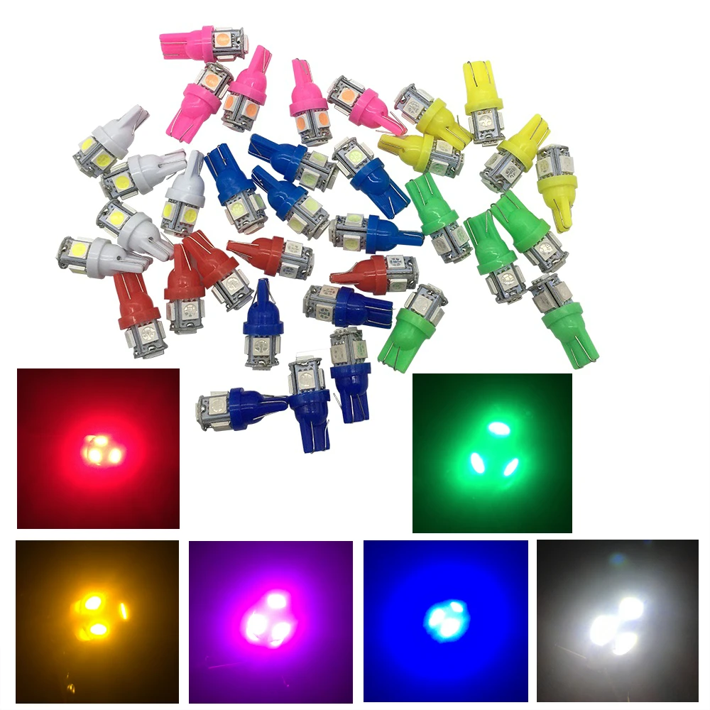 20 шт. светодиодный светодиодные лампы T10 W5W 5 SMD белые синие красные желтые зеленые