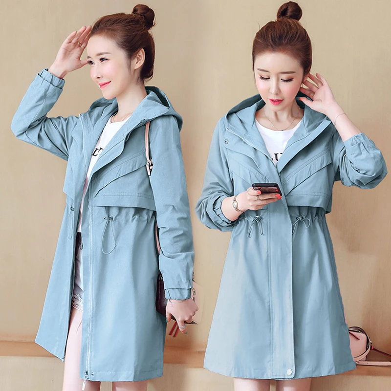 

Hot sale Spring Autumn Women Coat 2020 Fashion Hooded Trench Coats Plus size Elegant Slim Long Overcoat Casual Female clothing