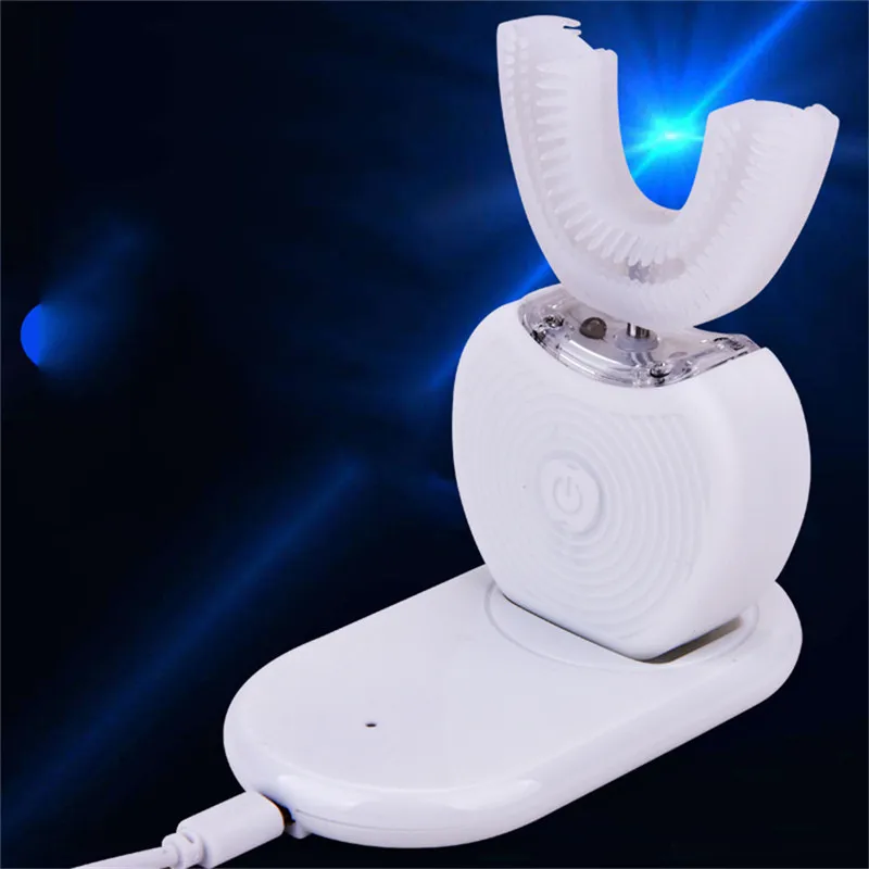 360 Degree Intelligent Automatic Sonic Toothbrush U Type Tooth Brush USB Charging Tooth Whitening Blue Light