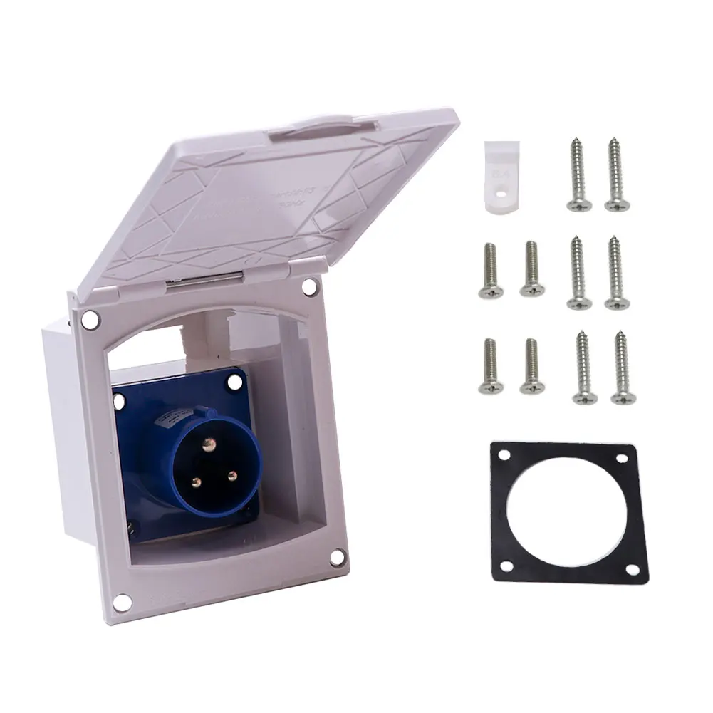 

16A Flush Accessories Mains Hook Up Fitting RV Practical External Waterproof Inlet Socket Caravan Motorhome Plug Durable 3 Pin