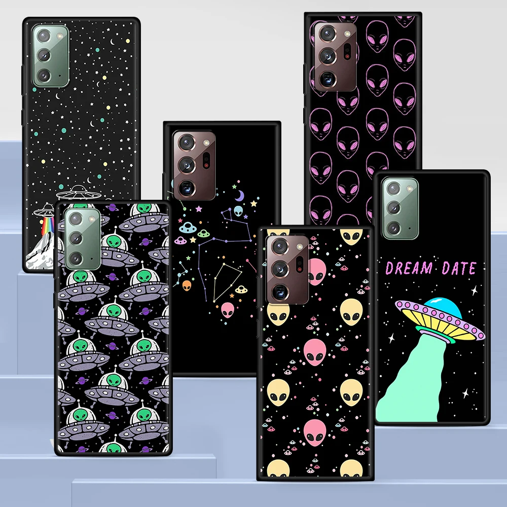 

Cartoon Alien Space Case for Samsung Galaxy S20 FE S21 Ultra S10 Lite S10e S9 S8 Plus S7 Edge A12 A51 A52 Black Soft Phone Cover