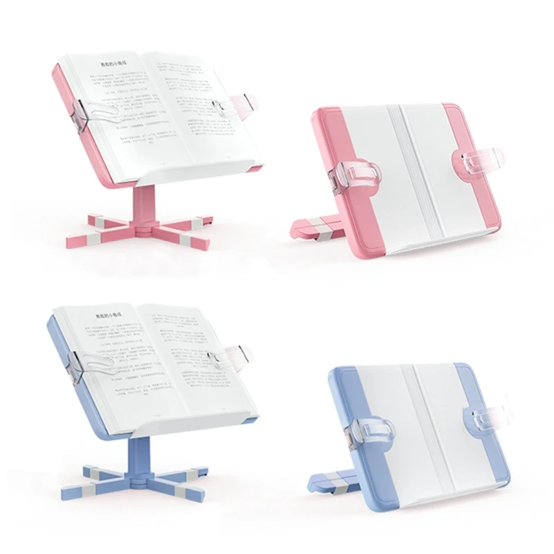 

Hands Free Book Stand with 2 Pcs Fixed Page Clips Flexible Folding Document Holder Adjustable Reading Height