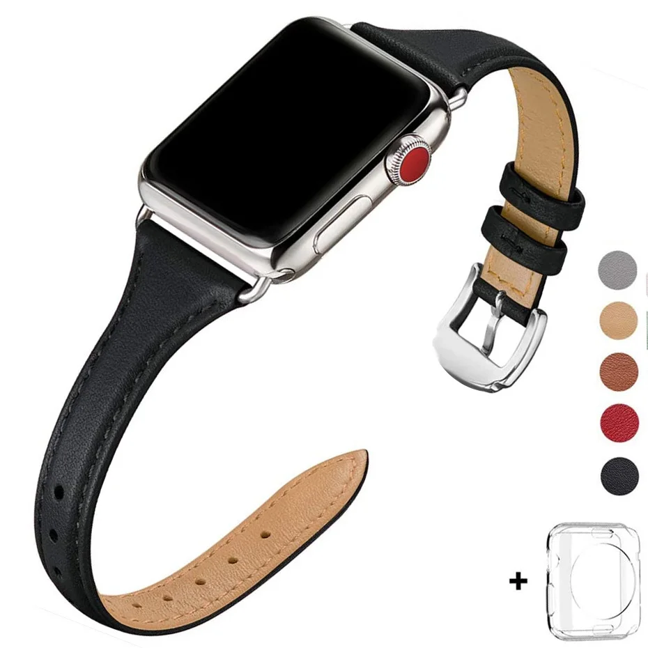 Cowhide Leather Strap For Apple Watch Band 42mm 44mm Iwatch Series SE 6 5 4 3 2 1 Loop Bracelet 40mm 38mm Wristband Replacement