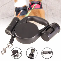 retractable dog leash with detachable flashlight poop bag storage rack one handed brake pause lock for pet g10