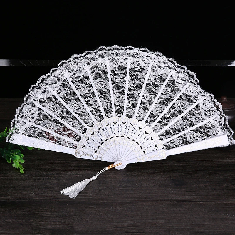 

Ladies Lace Hand Fan Black White Cloth Folding Fans Spanish Victorian Hand Fan for Wedding Party Favor Gifts Dance Fan Ornament