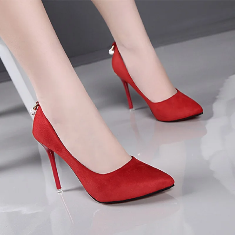 2019 г. Весенне осенние женские замшевые туфли на высоком каблуке шпильке