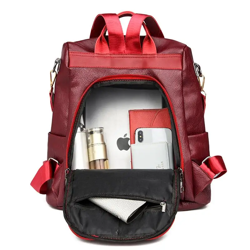 

Large Capacity Pure Color Quality PU Leather Women's Backpack Trendy Designer Portable Bagpack Female Textured Shoulder Bag Sac