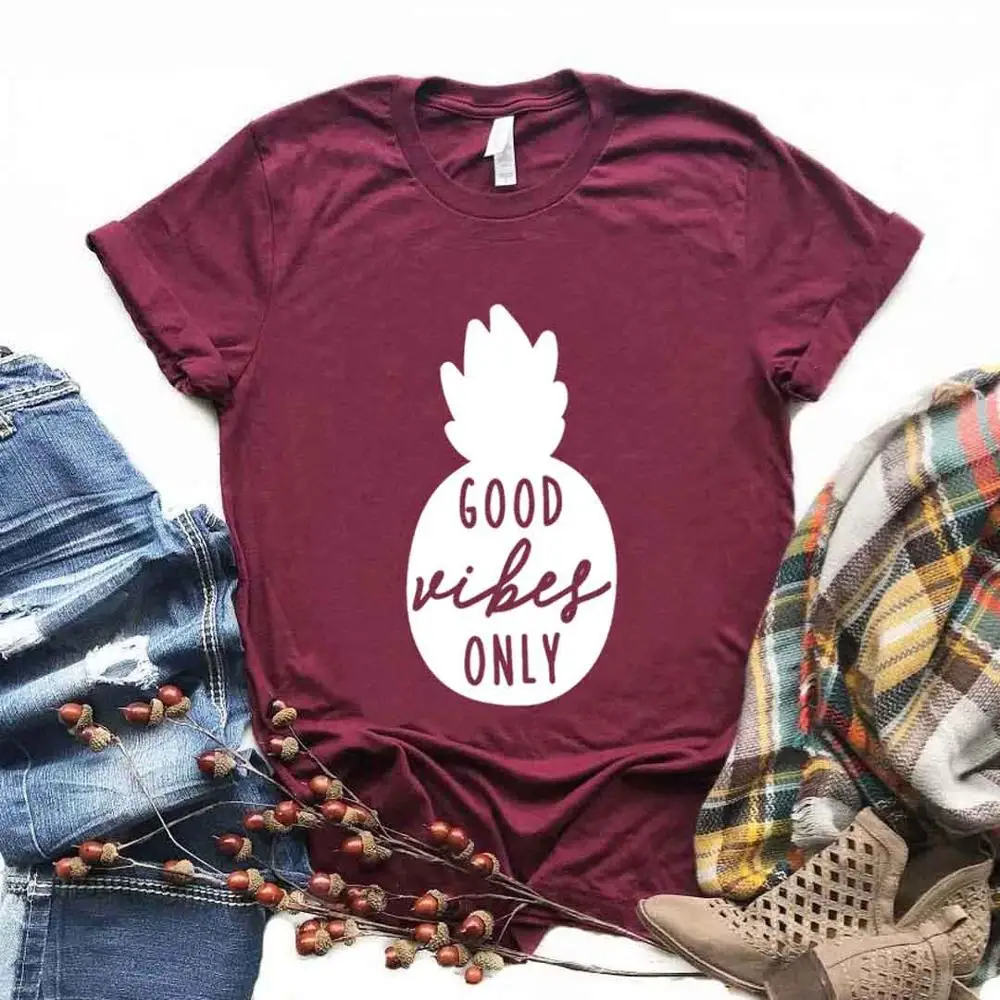 

Good Vibes Only, с рисунком ананаса, женская футболка с коротким рукавом и круглым вырезом, Свободная Женская футболка женская модная футболка вер...