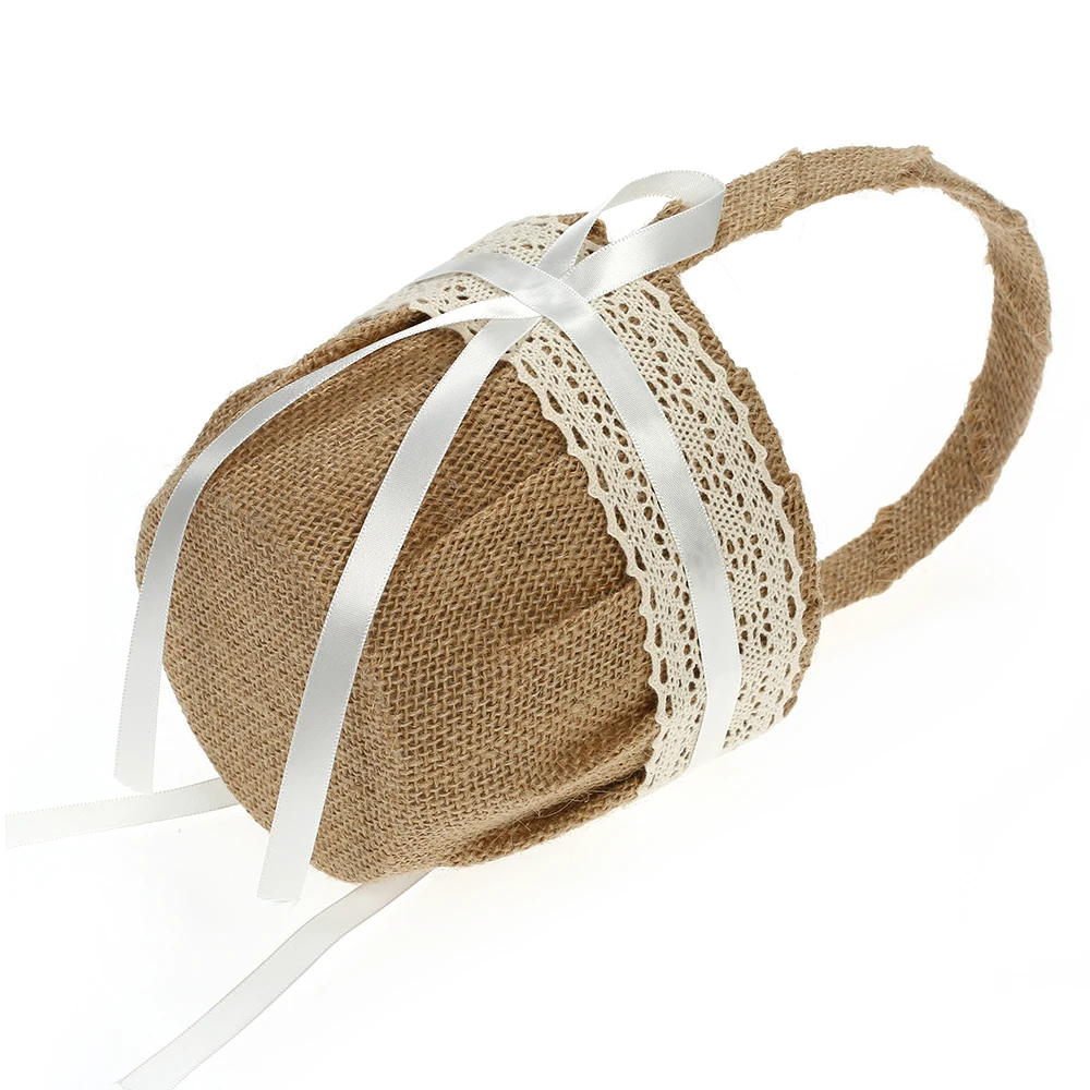 Горячая Ретро джутовая Мешковина кружевная Свадебная Цветочная корзина