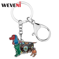 weveni enamel alloy metal floral spaniel dogs keychains fashion pets bag key chain ring jewelry for women girl teens unique gift