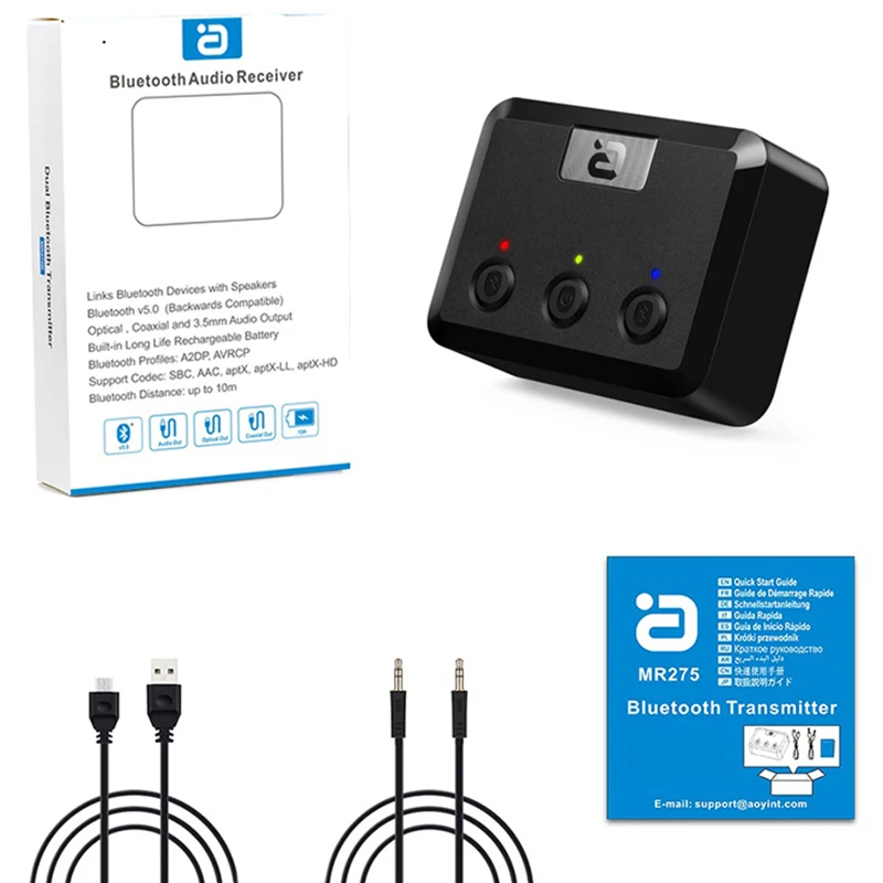 BESTBluetooth 5 0 передатчик 2 в 1 беспроводной адаптер HD аудио 3 мм низкая задержка