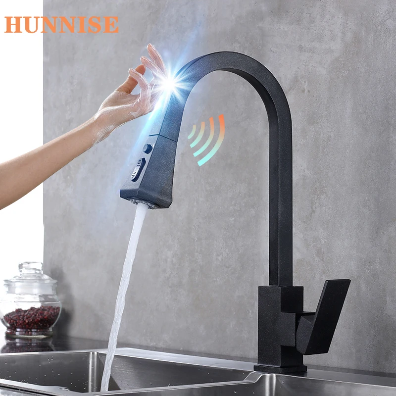 Датчик кухонный кран квадратный выдвижной смеситель для раковины три способа