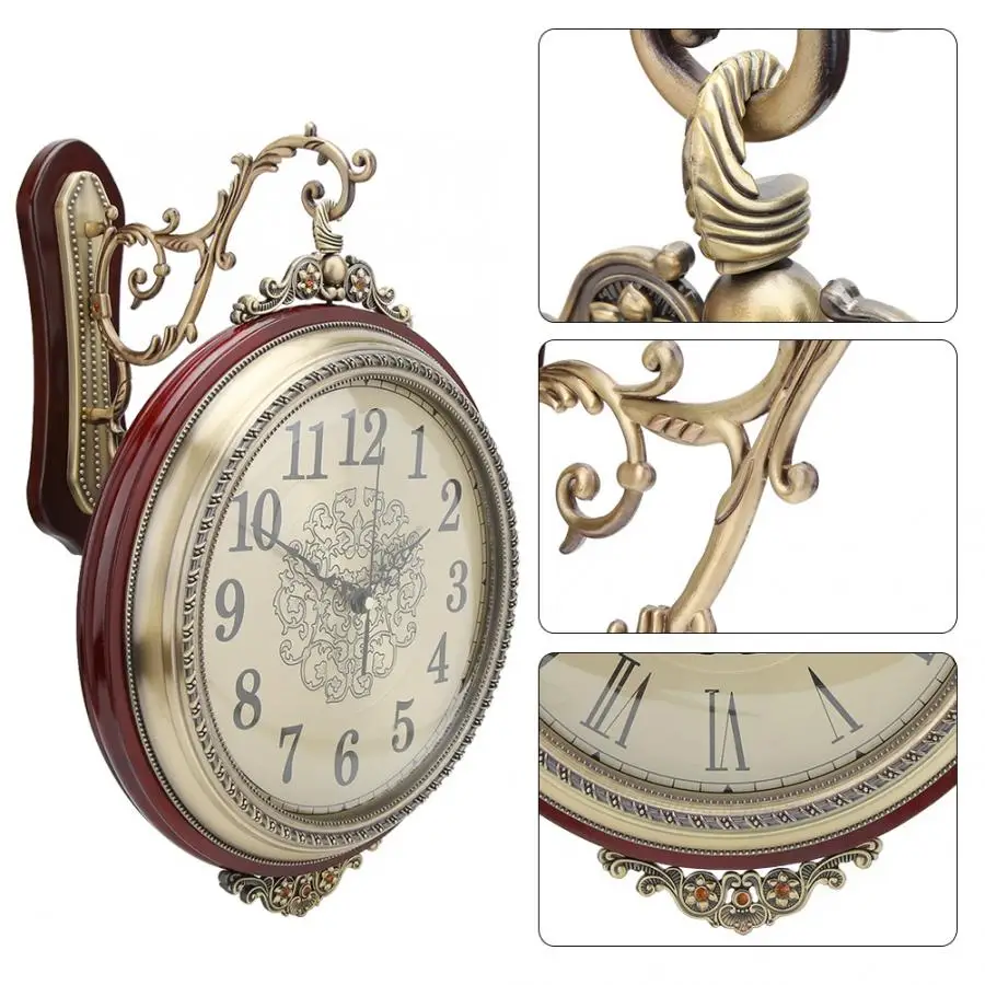 Ретро Двухсторонние настенные часы бесшумные круглые для спальни гостиной