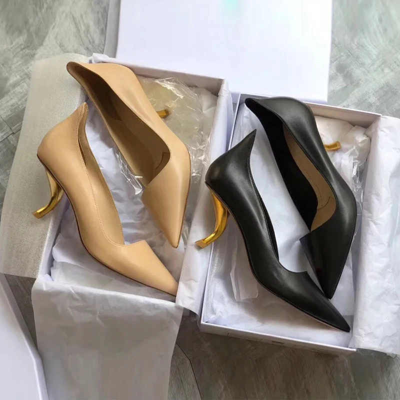 Модные женские туфли-лодочки из натуральной кожи Офисные на высоком каблуке с