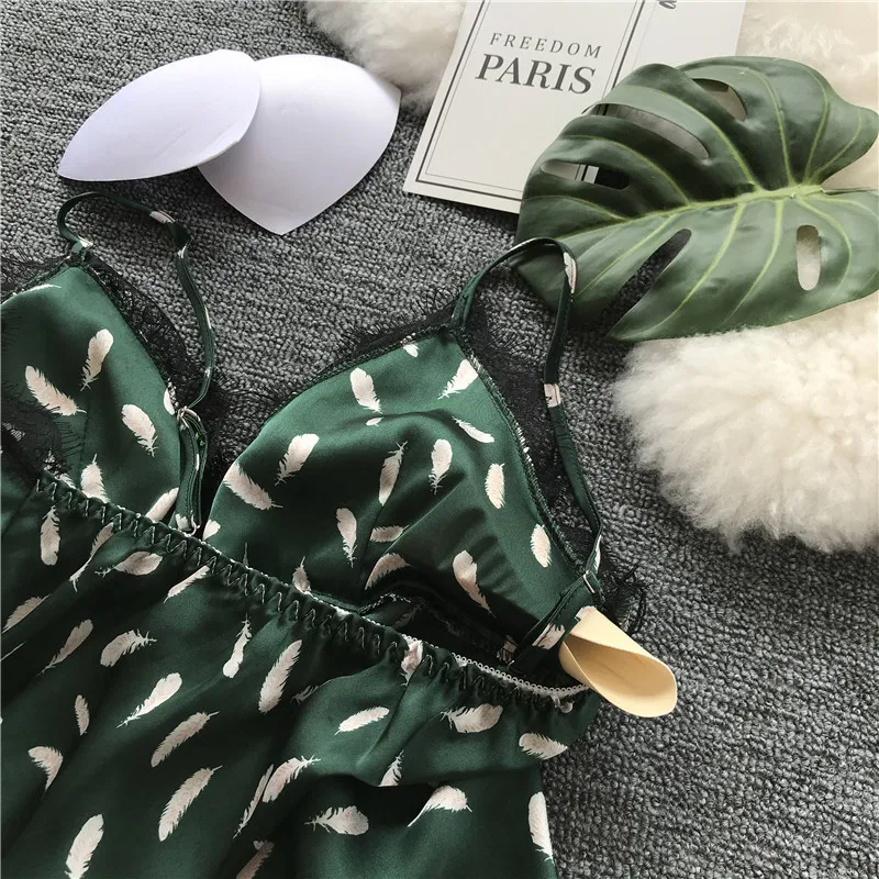 Женские пижамные комплекты для сна с подкладом на груди атласная пижама