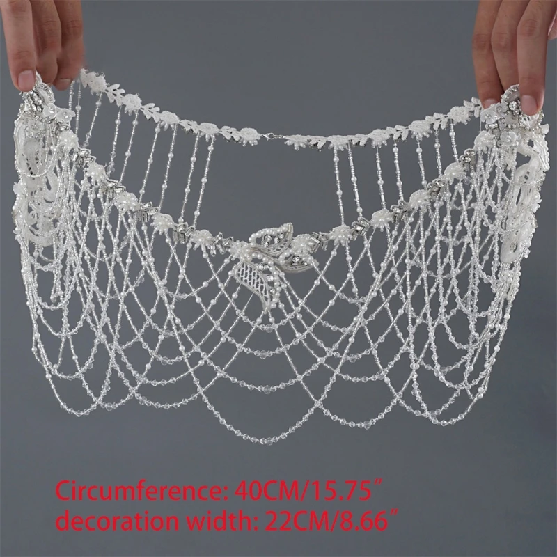 

Imitation Pearl Body Statement Necklace Rhinestone Crystal Beading Chain Bib Collar Wedding Bride Shoulder Shawl Wrap Prom