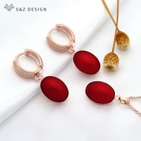 sz design elegant red egg shape imitation oval pearl dangle earrings necklace jewelry sets for women wedding party jewelry