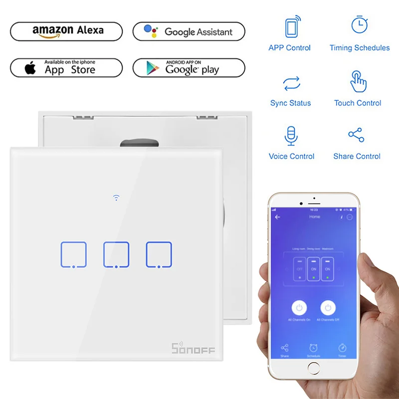 Интеллектуальный выключатель света SONOFF T1 T2 T3 TX EU/US/UK интеллектуальных домашних Wi