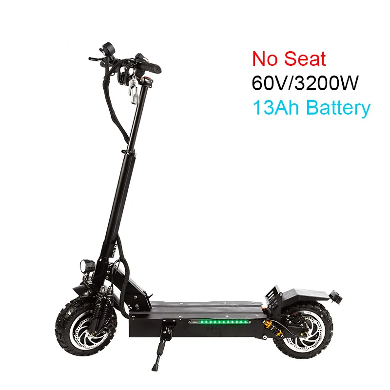 No Seat 13Ah Halo В рыцарском стиле электрический скутер двойной диск 60V 3200W с деревянным сиденьем 11 дюймов внедорожные шины складной электрический мотоцикл, способный преодолевать Броды для взрослых - Цвет: No Seat 13Ah