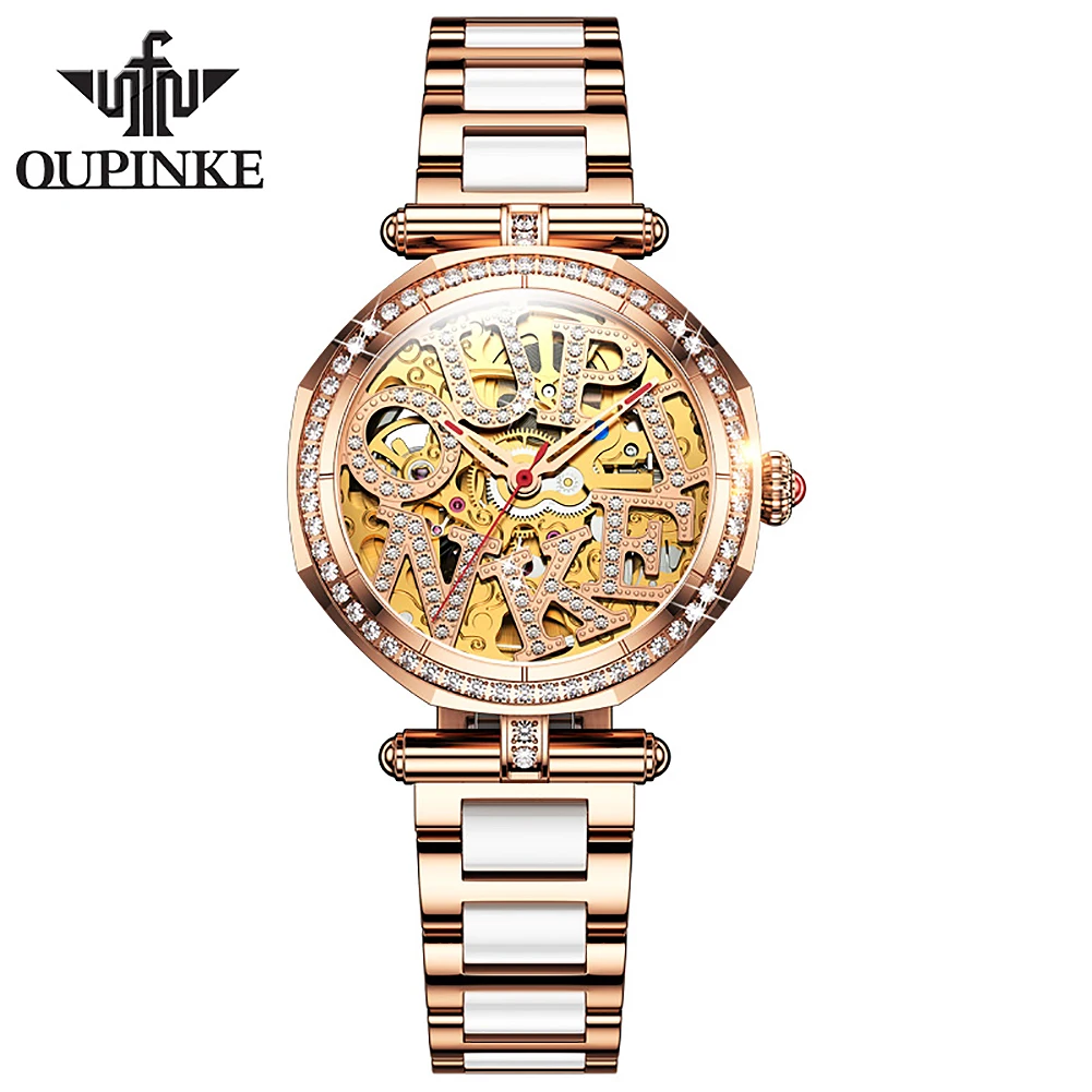 

Комплект женских часов OUPINKE, водонепроницаемые автоматические механические часы, женские керамические часы, подарок для женщин, наручные ч...