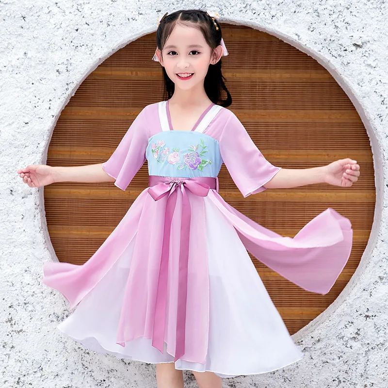 2 colours Chinese traditional costume for girls Kids fairy style dress Cute hanfu clikdren new Year's gift |