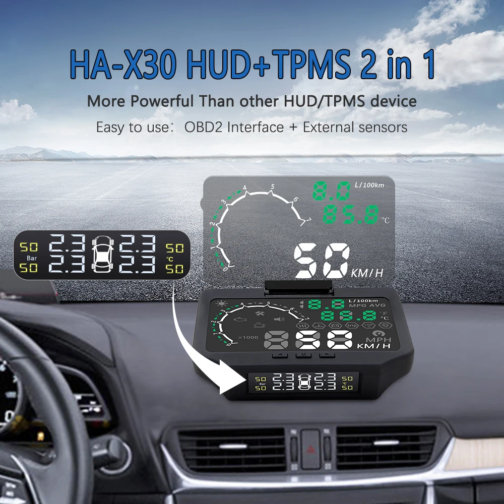HUD X30 Автомобильный дисплей с TPMS 2 в 1 OBD OBD2 автомобильный дисплей Система мониторинга давления в шинах Bluetooth датчик TPMS с HUD
