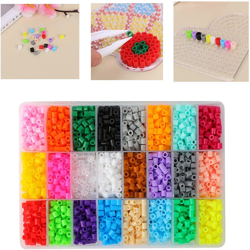 

JINLETONG 4300pcs Hama Beads 5mm for Kids 3D Puzzle Fuse Bead 24Colors Iron Bead with Pegboards Tweezers Ironing Paper for DIY