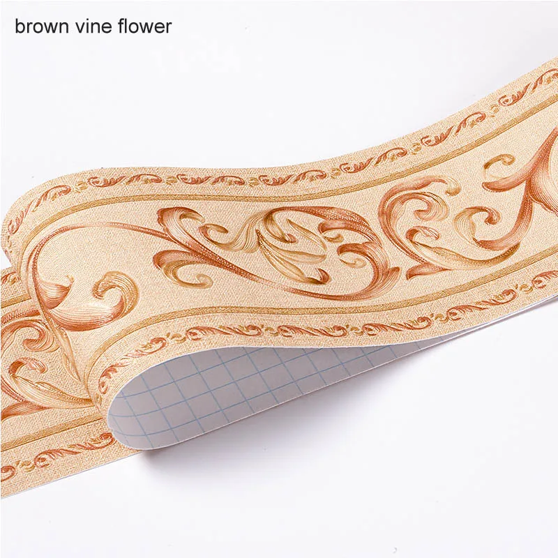 brown vine flower Водонепроницаемый деревенский плитка 5 м длина гостиная плинтус для ванной комнаты самоклеющиеся винтажные обои границы 3D рельефные наклейки на стену - Цвет: brown vine flower