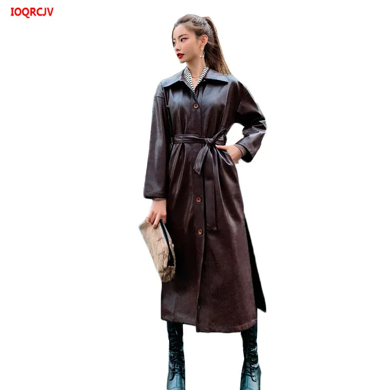 Стильная длинная куртка из искусственной кожи Новинка осени 2019 женский