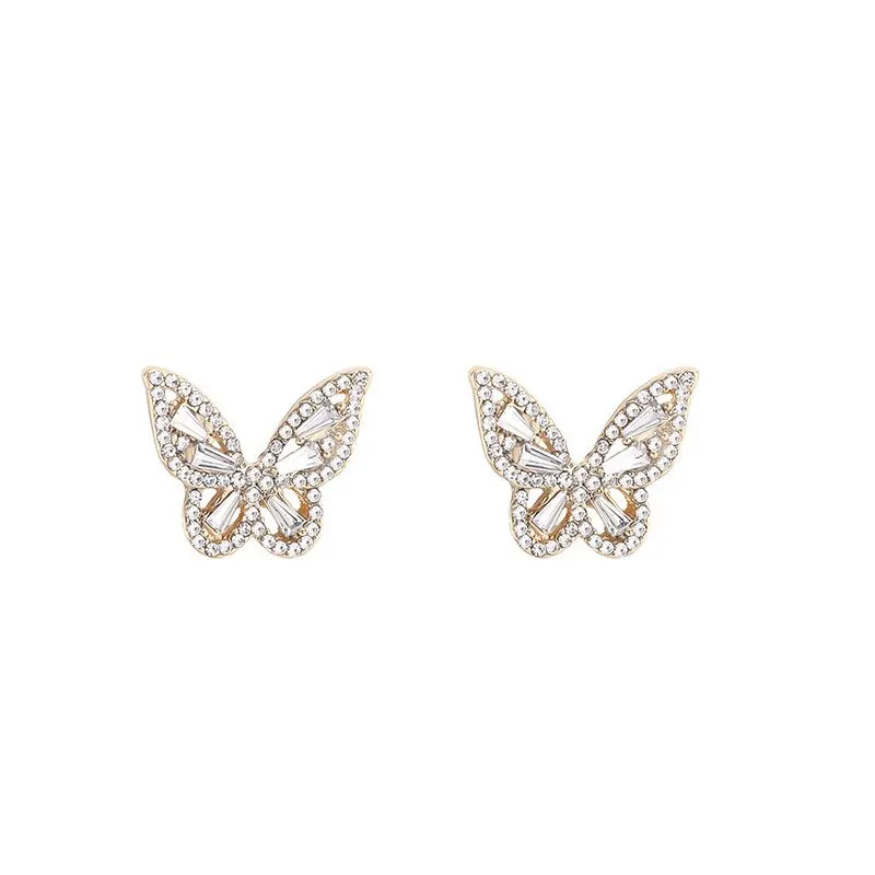 

Butterfly Shining Stud Earrings For Women 2021 Fashion Clear Round Zircon Stone Stud Earring Women Accessories Wedding Jewelry