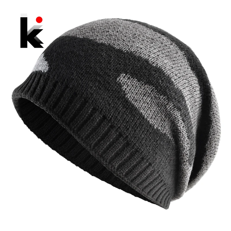 Зимние теплые облегающие шапки мужская вязаная шапка в цветную полоску уличная