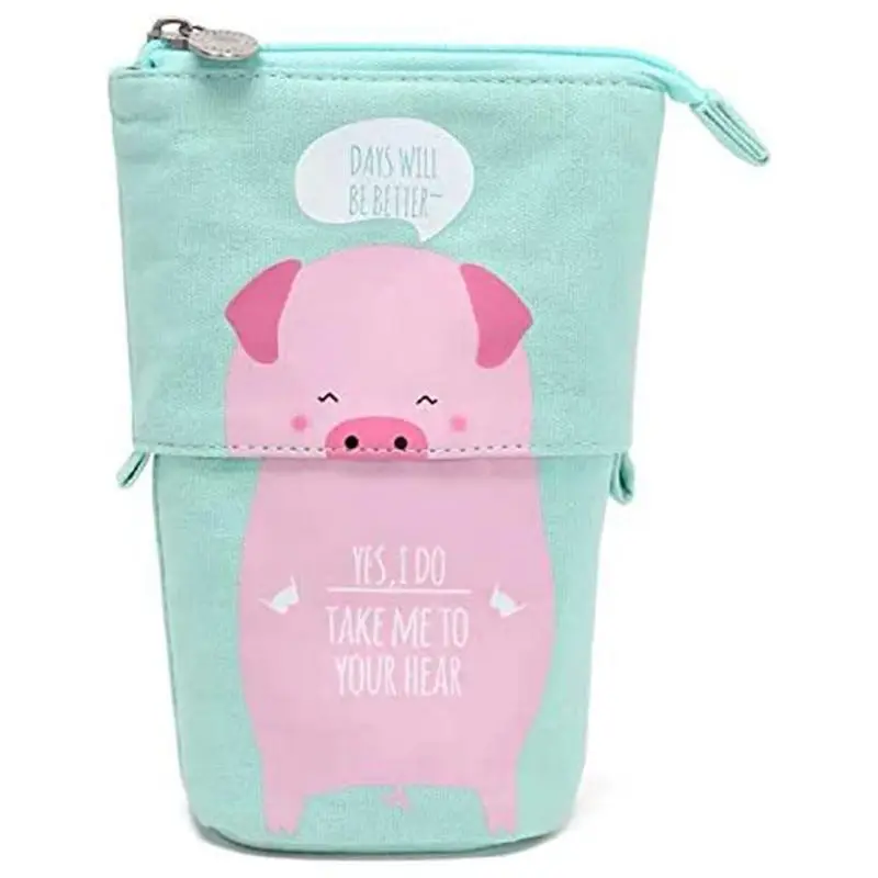 

2pcs Stand Up Telescopic Pencil Holder Transformer Pen Box Cartoon Stationery Pouch Bag - Little Yellow Duck & Pink pig