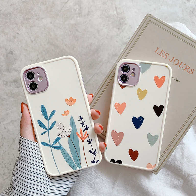 

For iPhone 11 Pro Max 12 Mini Cute Love Heart Shockproof Case For iPhone 7 8 Plus XS Max X XR SE 2020 Floral Shockproof Cover