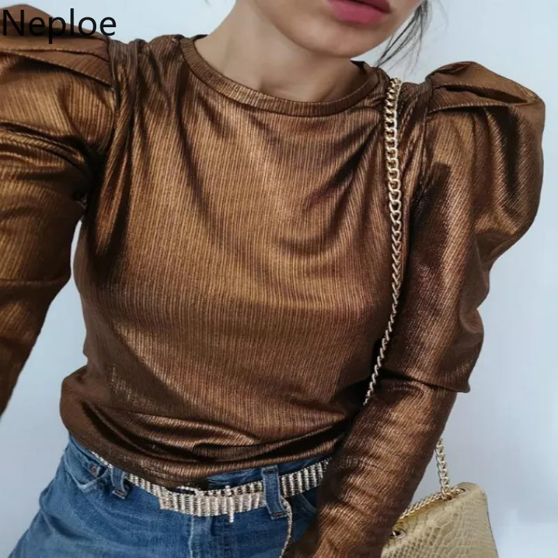 Женские велюровые блузки Neploe золотого цвета Новое поступление на осень и зиму