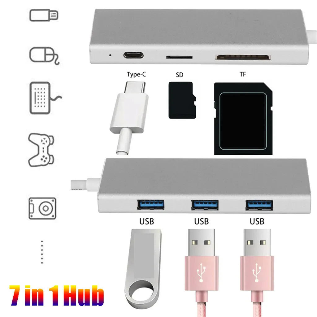 USB C type 7в1 адаптер 3 0 порта на HDMI выход SD TF кард-ридер концентратор концентраторы 2019