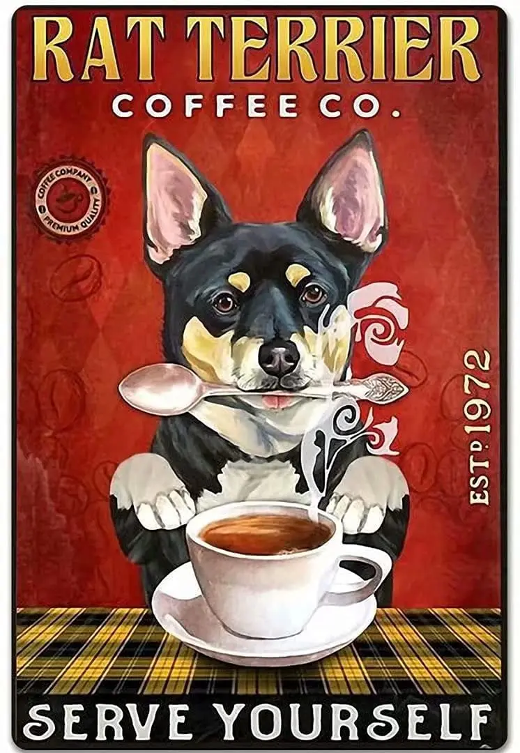 Винтажный металлический жестяной знак Rat Terrier Coffee-подарите себе кофе кафе Декор