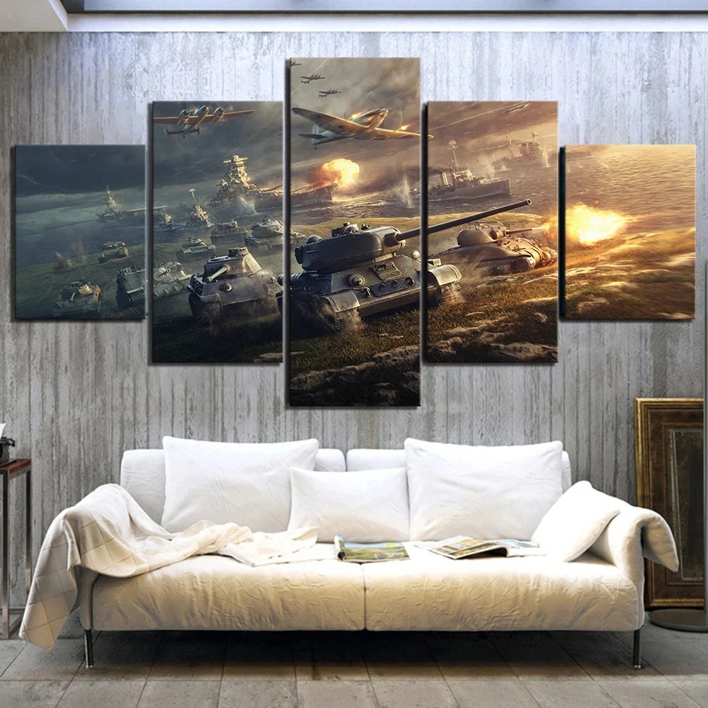 

Canvas Wall Art Pictures Home Decor 5 Pieces World Of Tanks Game Painting HD Prints Poster Modular Modern For Living Room Framed