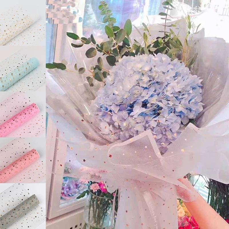

Valentine Day Wrapped Flower Star Moon Yarn Lace Mesh Sequins Wrapping Paper Bouquet Florist Gift Wedding Decoration Supplies