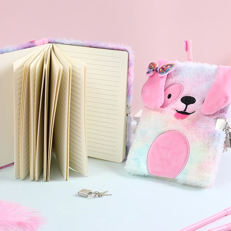 

Plush Notebook with Lock Cute Dog Journal A5 Diary Line School Note