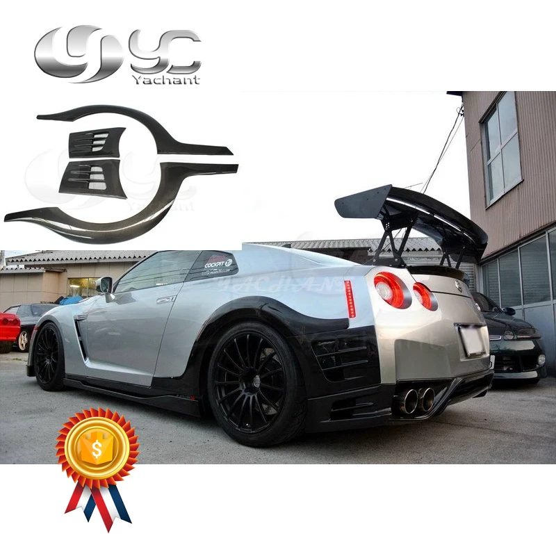 

Стайлинг автомобиля углеродное волокно/FRP заднее крыло комплект подходит для 08-17 R35 GTR CBA DBA TS Style + 10 мм над задним крылом