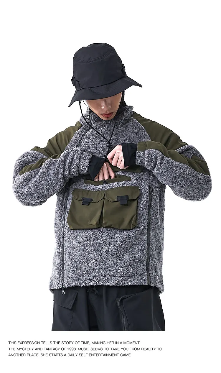 Pupil travel Wool warm jacket pullover with both side wearable front molle front pockets  molle techwear streetwear harajuku