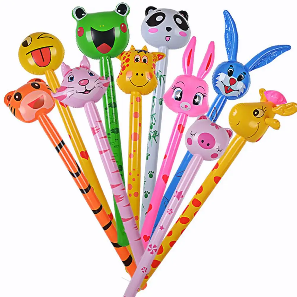 

10pcs Inflatable Animal Stick Toy Fun Jungle Animal Balloon with Sound No Wounding Weapon Stick Balloon Toys for Children Gift