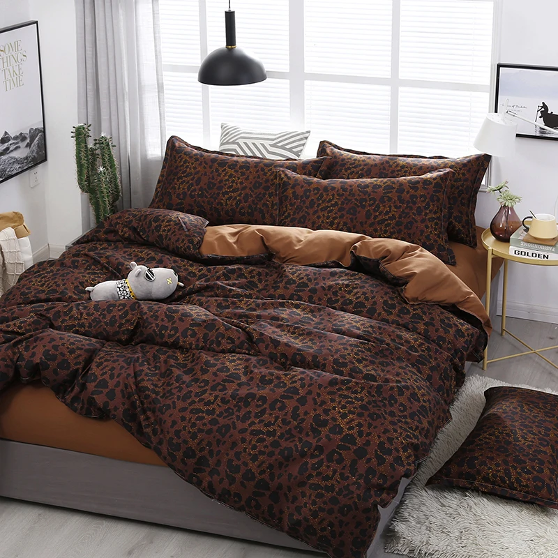 

Leopard Pattern Coffee Modern Comforter Bedding Set Cute Luxury Fashion King Queen Twin Size Bed Linen Duvet Cover Set Gifts